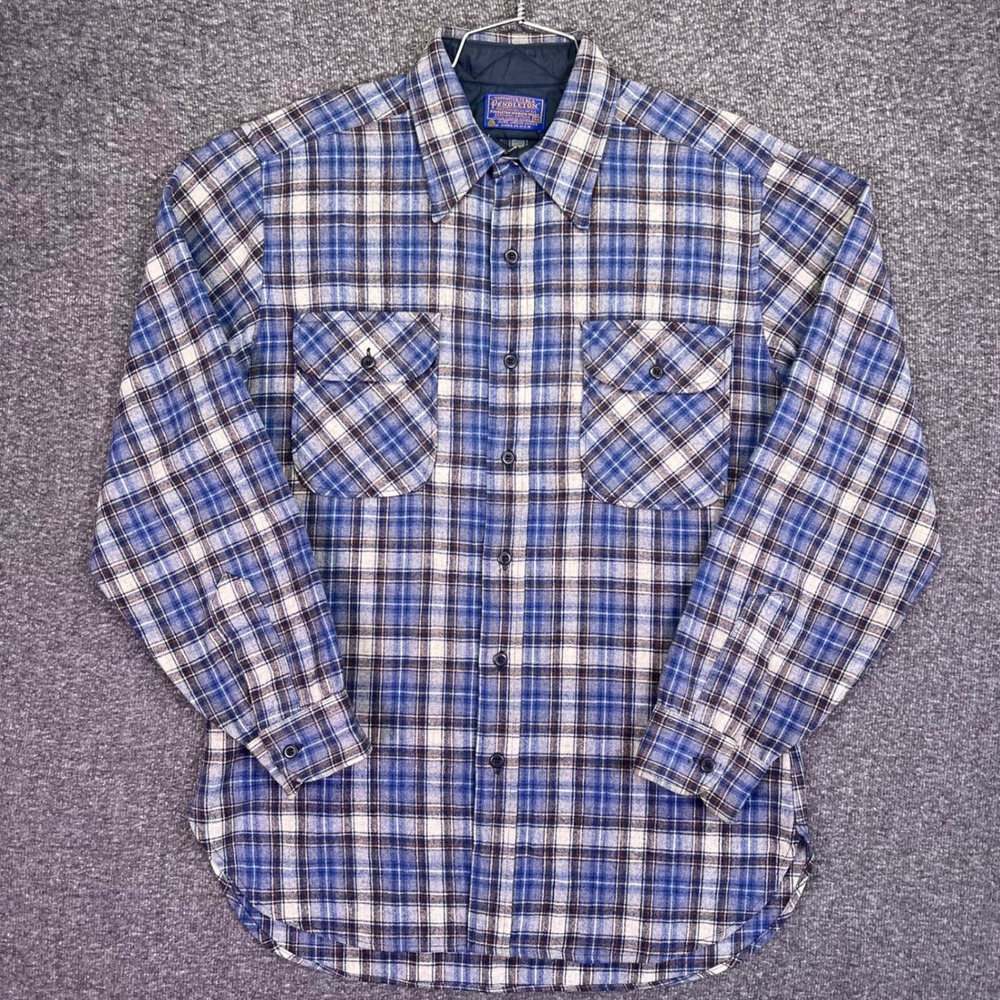 Pendleton Wool Flannel Shirt Mens M Blue Plaid Traditionals Casual Vintage USA